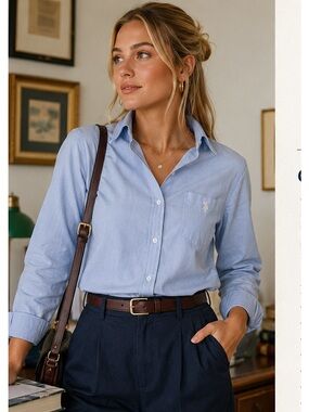 U.S. Polo Assn Light Blue Button Down Shirt Women’s Medium Preppy Classic